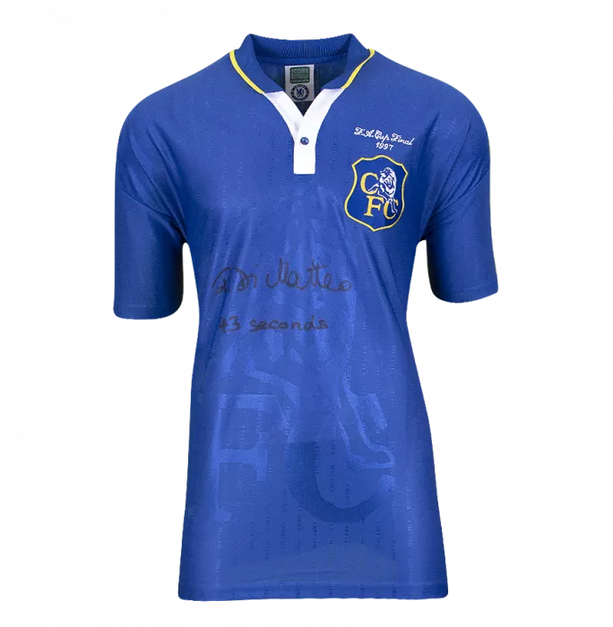 Roberto Di Matteo Front Signed Chelsea 1997-98 Home Shirt: "43 Seconds" Inscription
