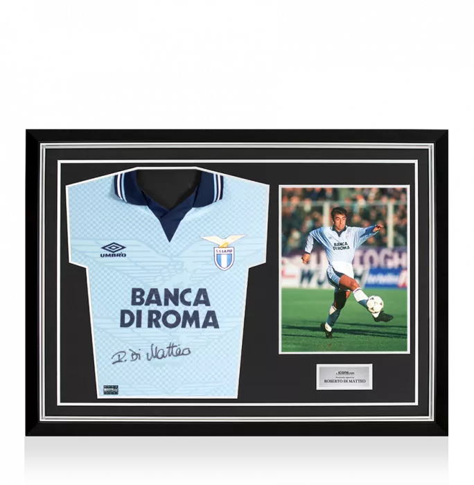 Roberto Di Matteo Front Signed Lazio 1995-96 Home Shirt In Hero Frame: Option 1