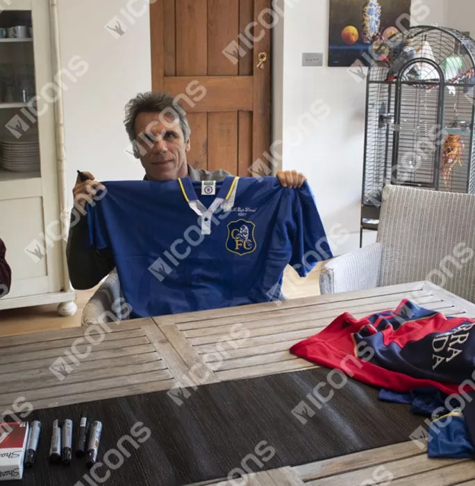 Roberto Di Matteo & Gianfranco Zola Front Signed Chelsea 1997-98 Home Shirt In Classic Frame