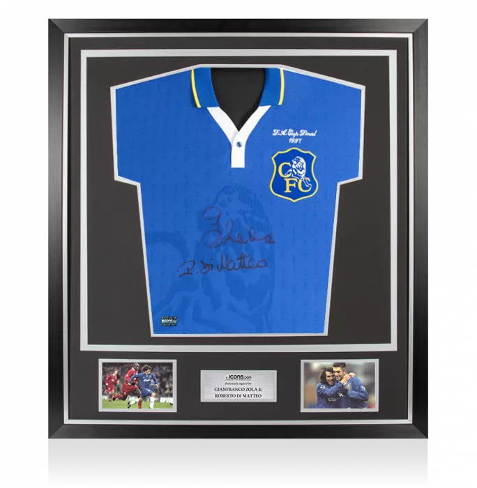 Roberto Di Matteo & Gianfranco Zola Front Signed Chelsea 1997-98 Home Shirt In Classic Frame
