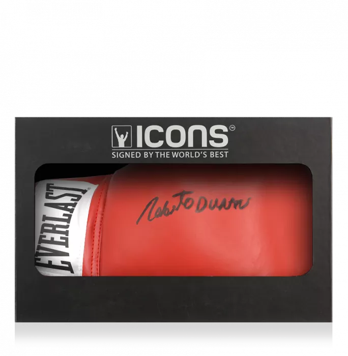 Roberto Duran Signed Everlast Red Boxing Glove In Deluxe Packaging