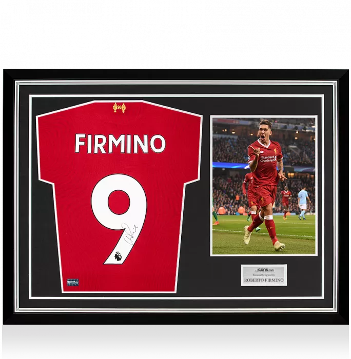Roberto Firmino Back Signed Liverpool 2017-18 Home Shirt In Hero Frame: Option 1