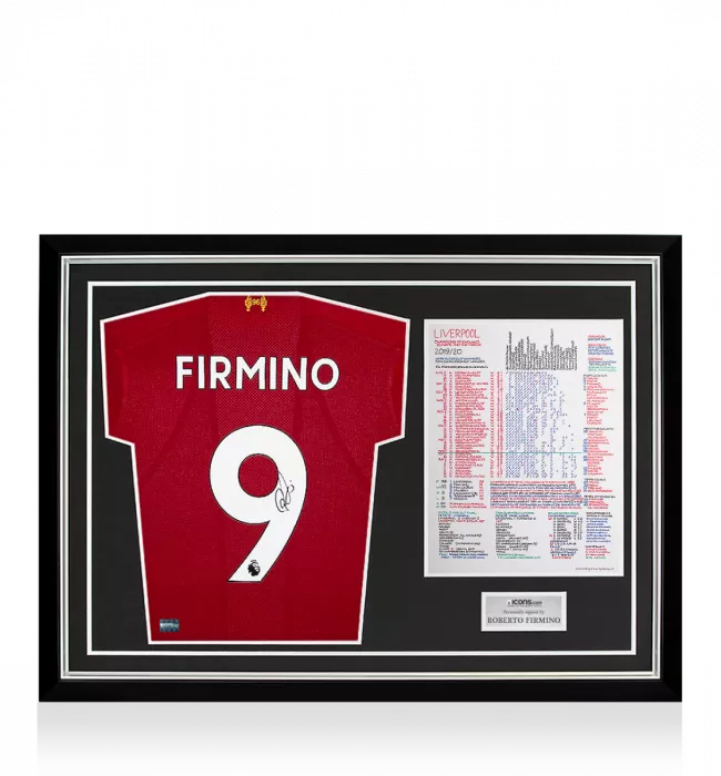 Roberto Firmino Signed Liverpool 2019-20 Home Shirt In Commentary Chart Frame