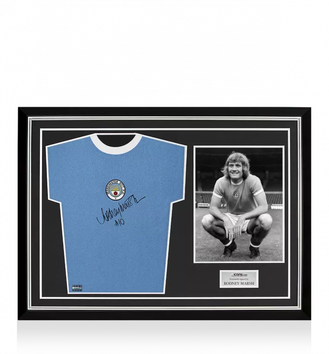 Rodney Marsh Front Signed 1972 Manchester City Home Shirt Home Shirt In Hero Frame: Option 1