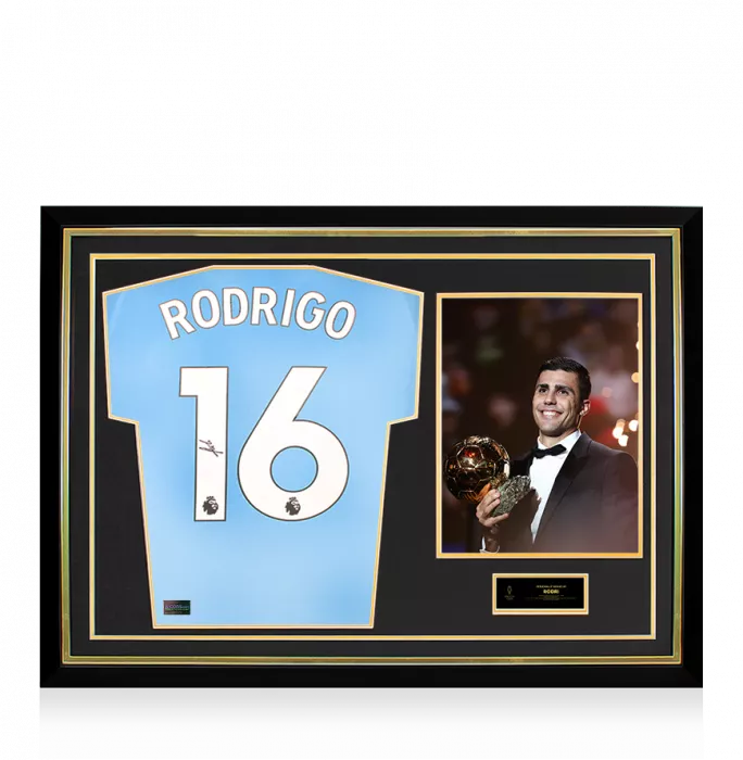 Rodri Back Official Ballon D'Or™ Back Signed And Hero Framed Manchester City 2023-24 Home Shirt
