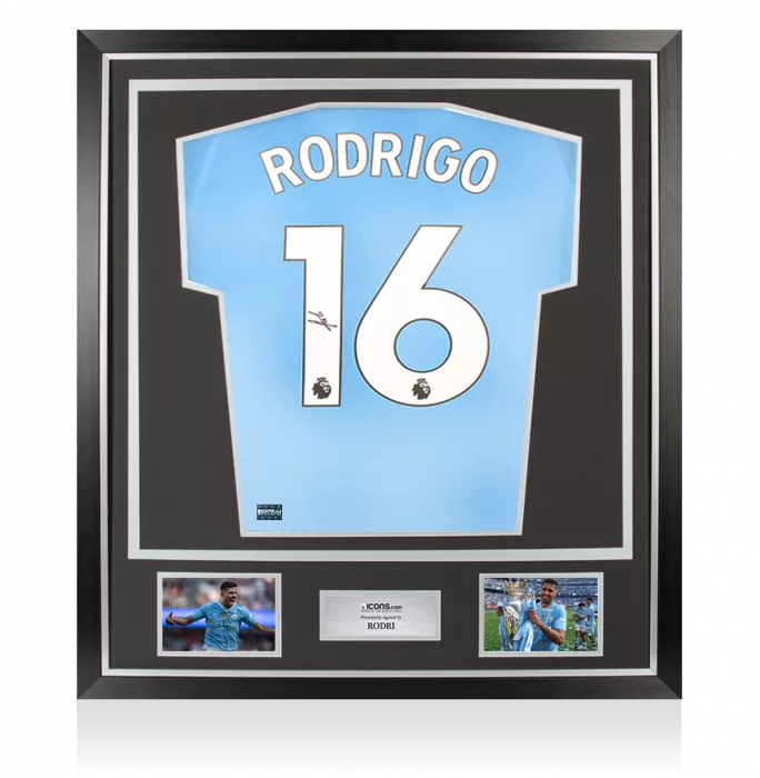 Rodri Back Signed Manchester City 2023-24 Home Shirt In Classic Frame
