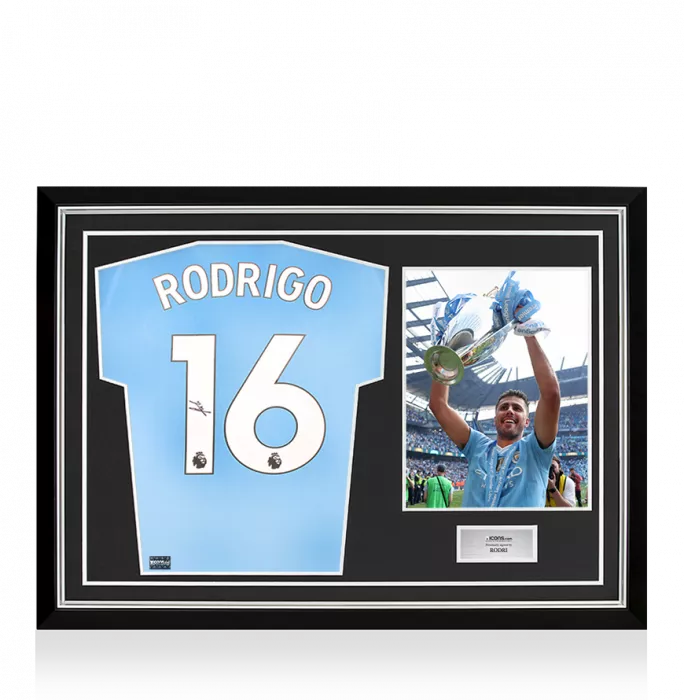 Rodri Back Signed Manchester City 2023-24 Home Shirt In Hero Frame: Option 1