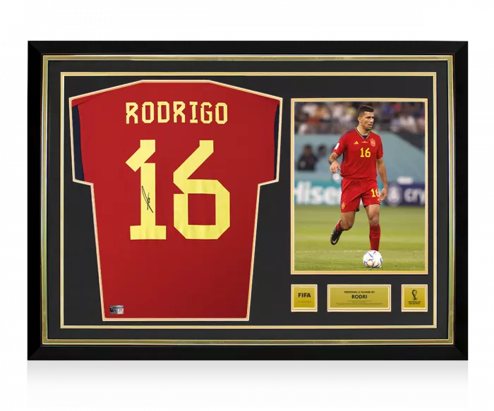 Rodri Official 2022 FIFA World Cup™ Back Signed And Hero Framed Spain 2022-23 Home Shirt