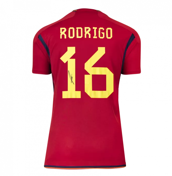 Rodri Official 2022 FIFA World Cup™ Back Signed And Framed Spain 2022-23 Home Shirt