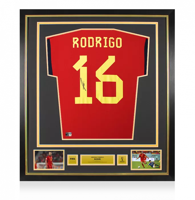 Rodri Official 2022 FIFA World Cup™ Back Signed And Framed Spain 2022-23 Home Shirt