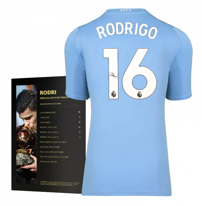 Rodri Official Ballon D'Or™ Back Signed Manchester City 2023-24 Home Shirt: 2024 Winner's Pack