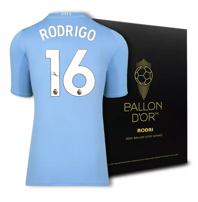 Rodri Official Ballon d'Or™ Back Signed Manchester City 2023-24 Home Shirt: 2024 Winner's Pack