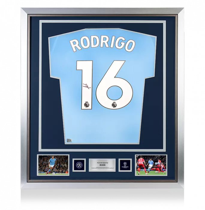 Rodri Official UEFA Champions League Back Signed and Framed Manchester City 2023-24 Home Shirt