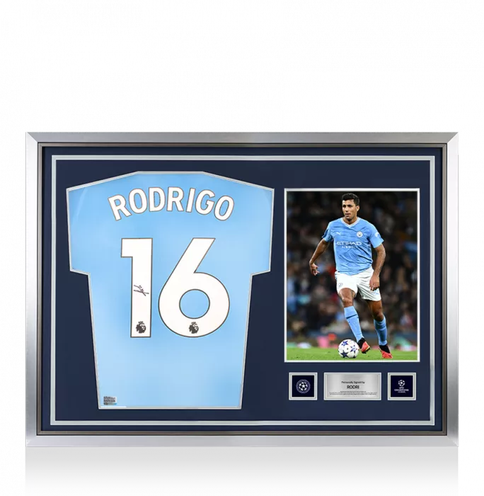 Rodri Official UEFA Champions League Back Signed and Hero Framed Manchester City 2023-24 Home Shirt