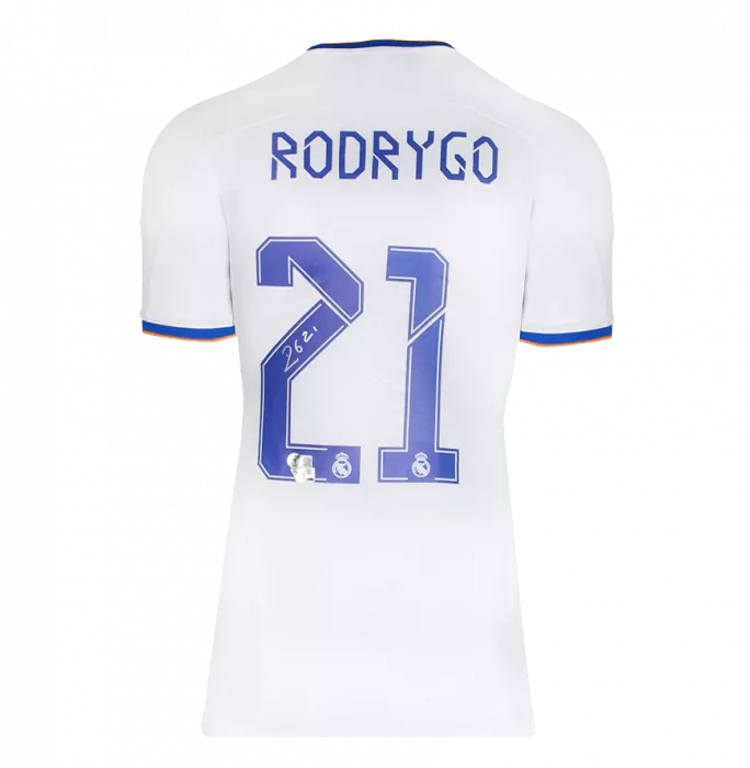 Rodrygo Back Signed Real Madrid CF 2021-22 Home Shirt In Hero Frame: Option 1