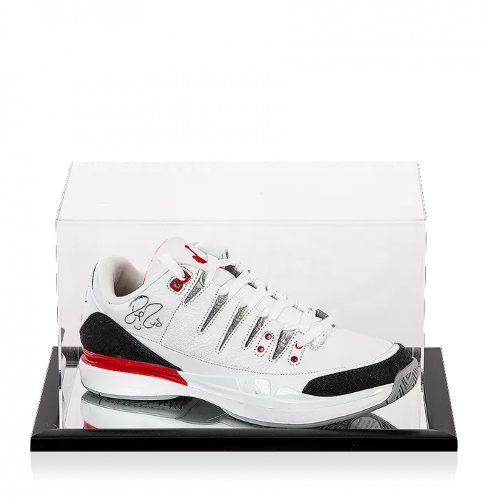 Roger Federer Signed Nike Zoom Vapor RF x Air Jordan 3 Tennis Shoe In Acrylic Case