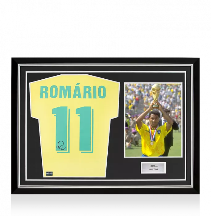 Romario Back Signed Brazil 1970 Retro T-Shirt In Hero Frame: Option 1