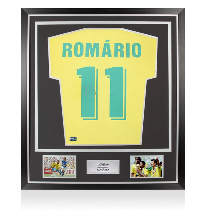 Romario Back Signed Brazil Retro Home Shirt In Classic Frame