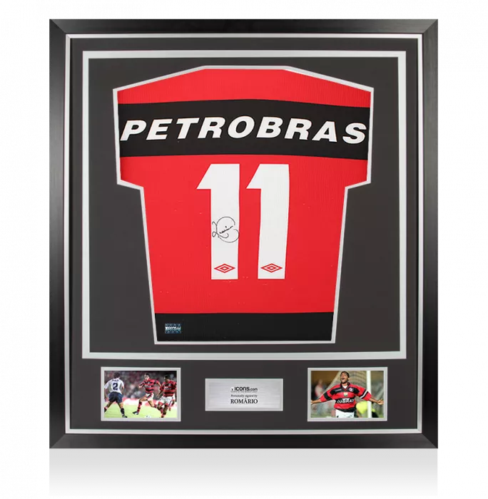 Romario Back Signed CR Flamengo 1999 Home Shirt In Classic Frame