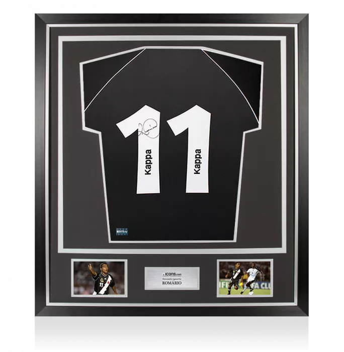 Romario Back Signed Vasco da Gama 2001 Away Shirt In Classic Frame