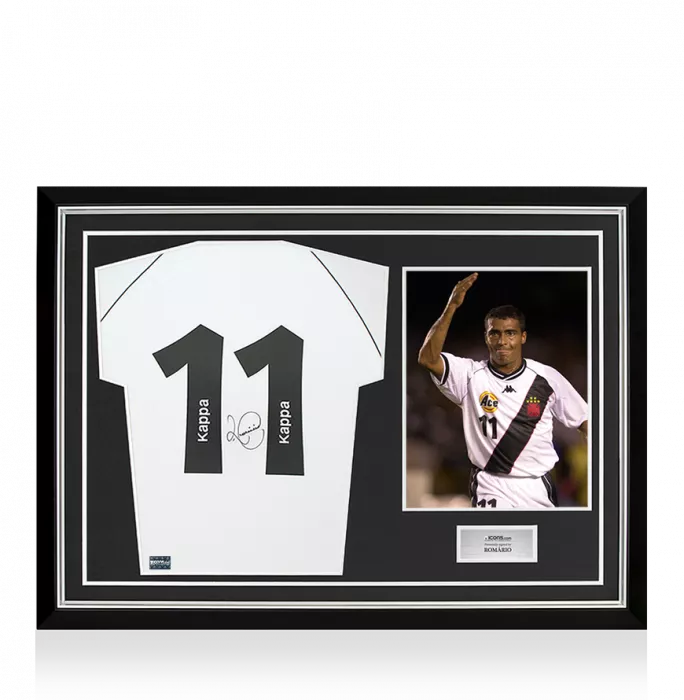 Romario Back Signed Vasco da Gama Retro Shirt In Hero Frame: Option 1