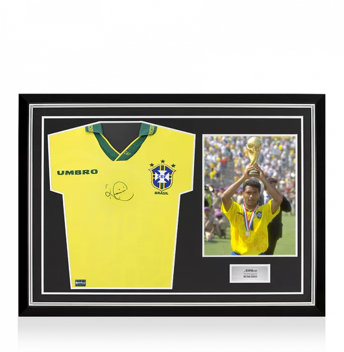 Romario Front Signed Brazil 1994 Home Shirt In Hero Frame: Option 1