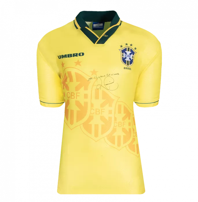 Romario Front Signed Brazil 1996 Home Shirt - "1994 World Cup Winner" Inscription In Hero Frame: Option 1