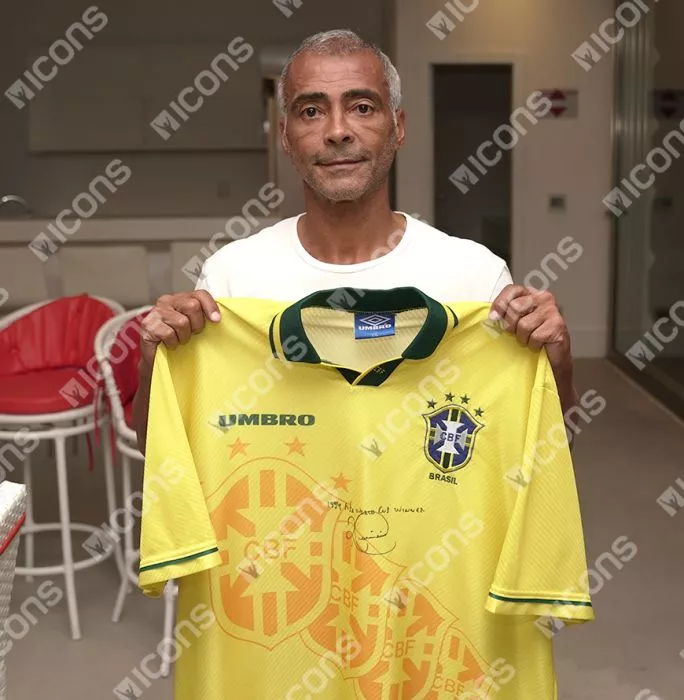 Romario Front Signed Brazil 1996 Home Shirt - "1994 World Cup Winner" Inscription In Hero Frame: Option 1