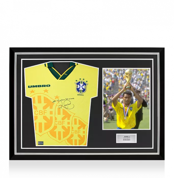 Romario Front Signed Brazil 1996 Home Shirt - "1994 World Cup Winner" Inscription In Hero Frame: Option 1