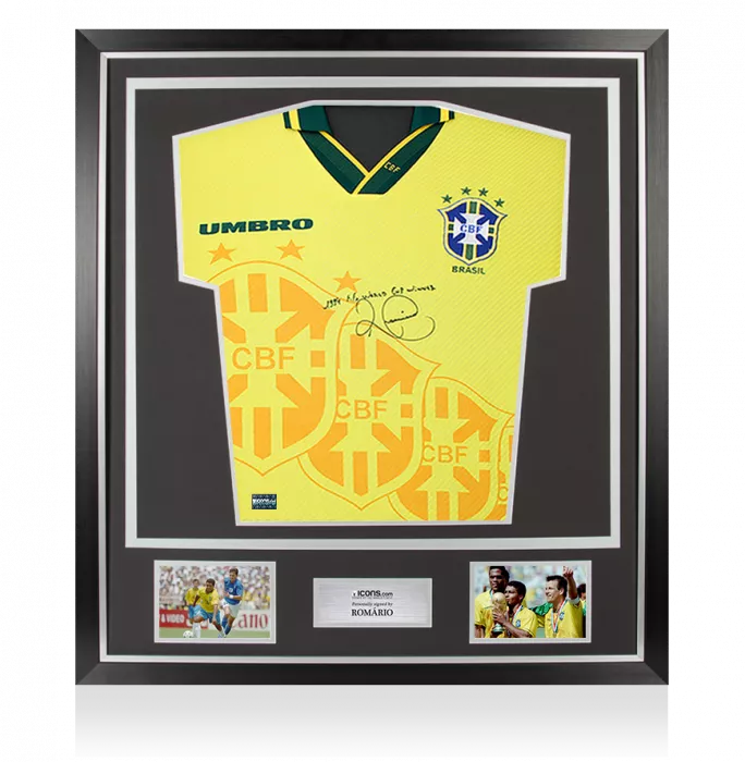 Romario Front Signed Brazil 1996 Home Shirt - "1994 World Cup Winner" Inscription In Classic Frame