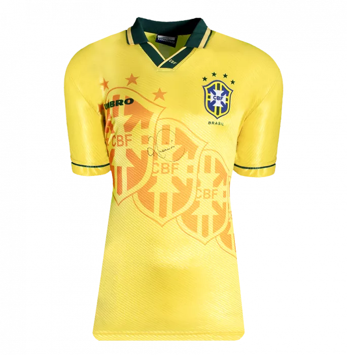 Romario Front Signed Brazil 1996 Home Shirt In Hero Frame: Option 1