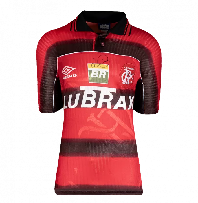 Romario Front Signed CR Flamengo 1998 Home Shirt In Hero Frame: Option 1