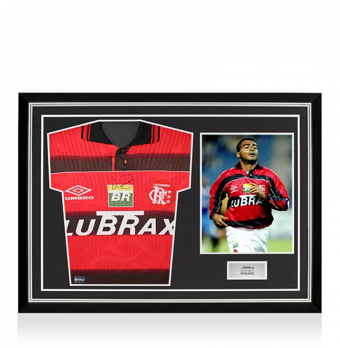 Romario Front Signed CR Flamengo 1998 Home Shirt In Hero Frame: Option 1