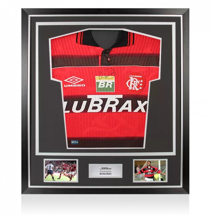 Romario Front Signed CR Flamengo 1998 Home Shirt In Classic Frame