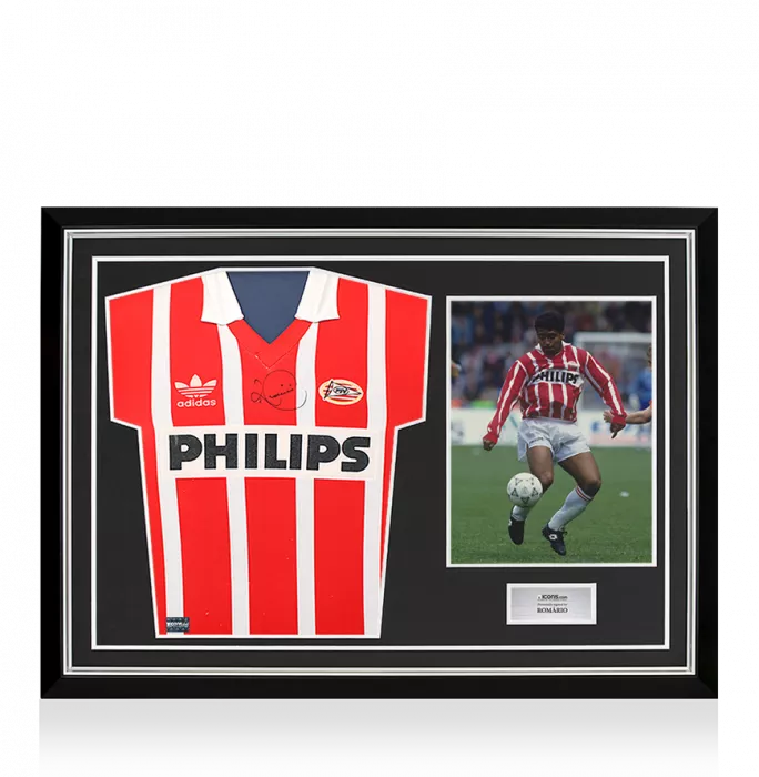 Romario Front Signed PSV Eindhoven 1992-94 Home Shirt In Hero Frame: Option 1