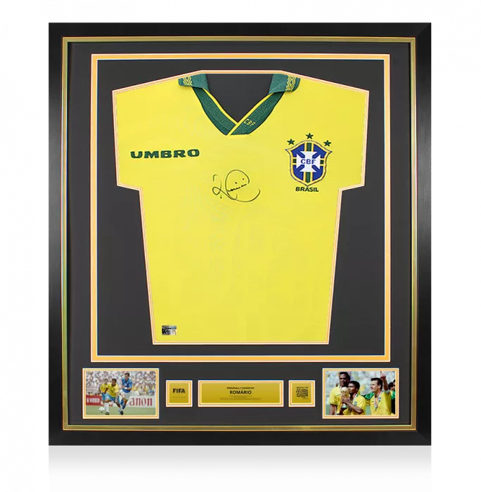 Romario Official 1994 FIFA World Cup™ Front Signed and Framed Brazil 1994 Home Shirt