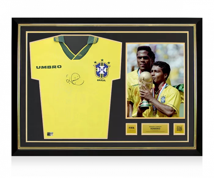 Romario Official 1994 FIFA World Cup™ Front Signed and Hero Framed Brazil 1994 Home Shirt