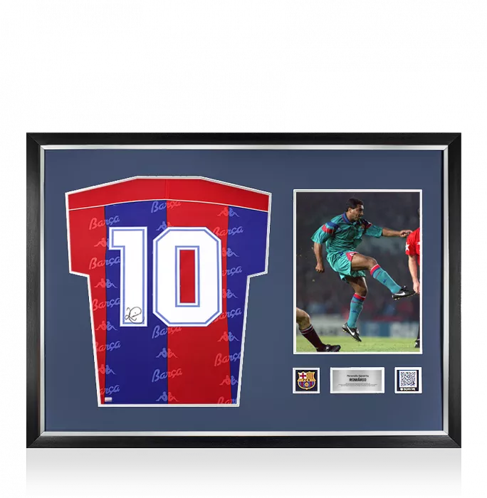 Romario Official FC Barcelona Back Signed and Framed 1992-95 Home Shirt with Fan Style Numbers