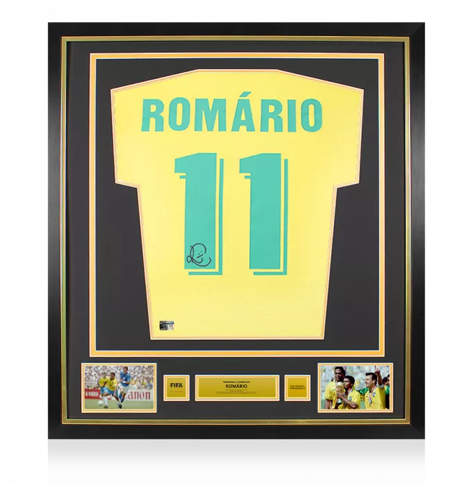 Romario Official FIFA World Cup™ Back Signed and Framed Brazil 1970 Retro T-Shirt