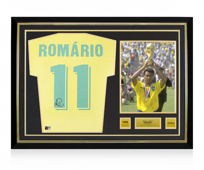 Romario Official FIFA World Cup™ Back Signed and Hero Framed Brazil 1970 Retro Home Shirt