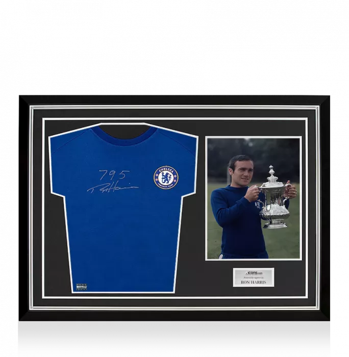 Ron 'Chopper' Harris Front Signed Chelsea Shirt: 795 Appearances Edition Home Shirt In Hero Frame: Option 1