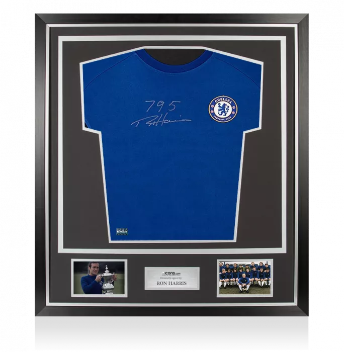 Ron 'Chopper' Harris Front Signed Chelsea Shirt: 795 Appearances Edition In Classic Frame