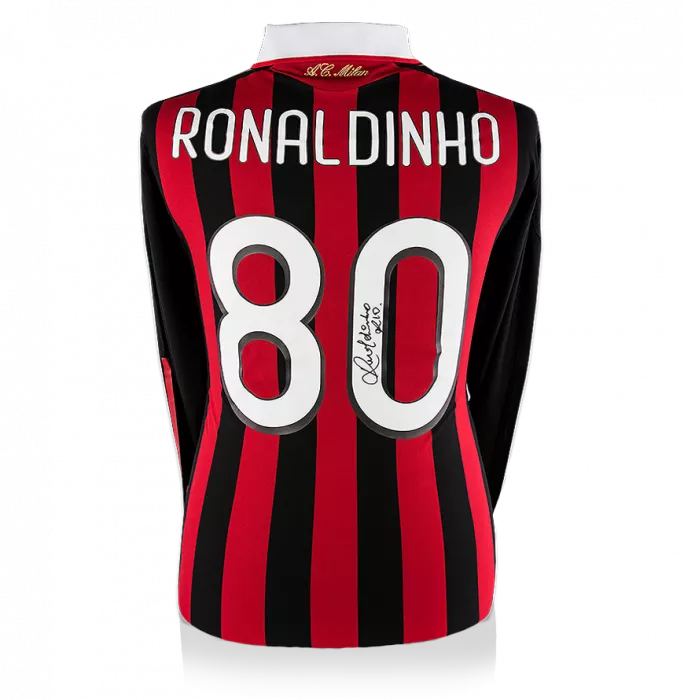 Ronaldinho Back Signed AC Milan 2009-10 Home Shirt