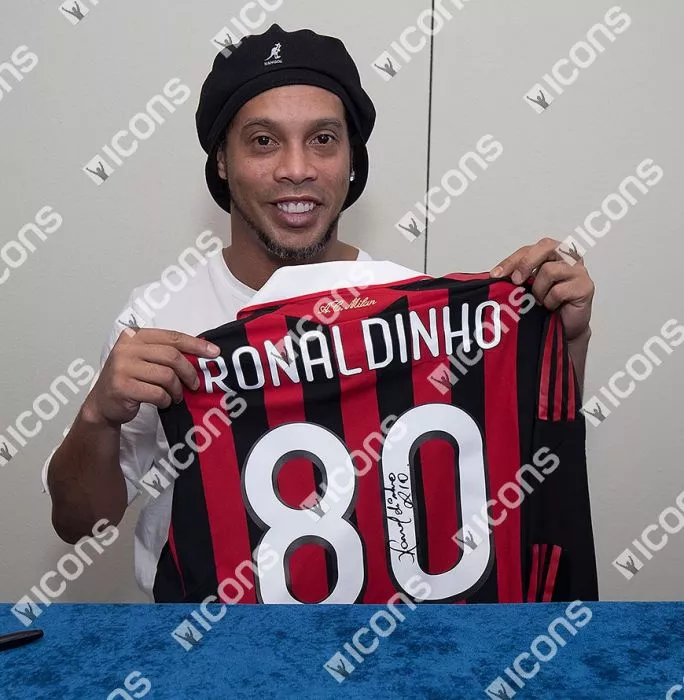 Ronaldinho Back Signed And Framed AC Milan 2009-10 Home Shirt