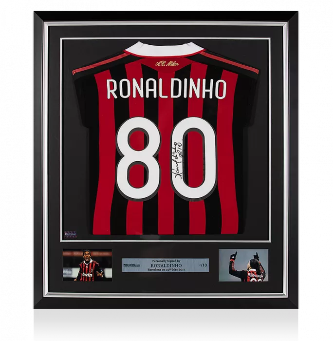 Ronaldinho Back Signed and Framed AC Milan 2009-10 Home Shirt