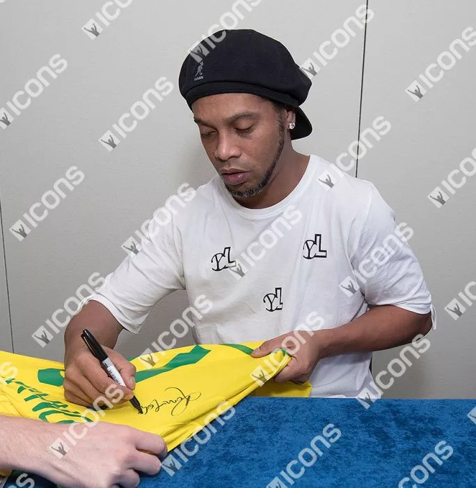 Ronaldinho Back Signed And Framed Brazil 2002 Home Shirt