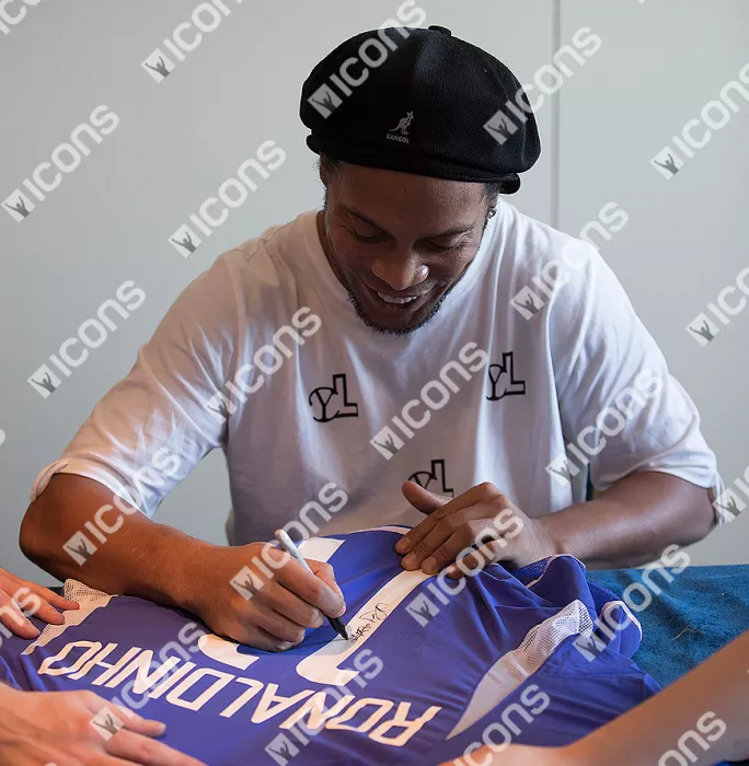 Ronaldinho Back Signed Brazil 2002 Away Shirt