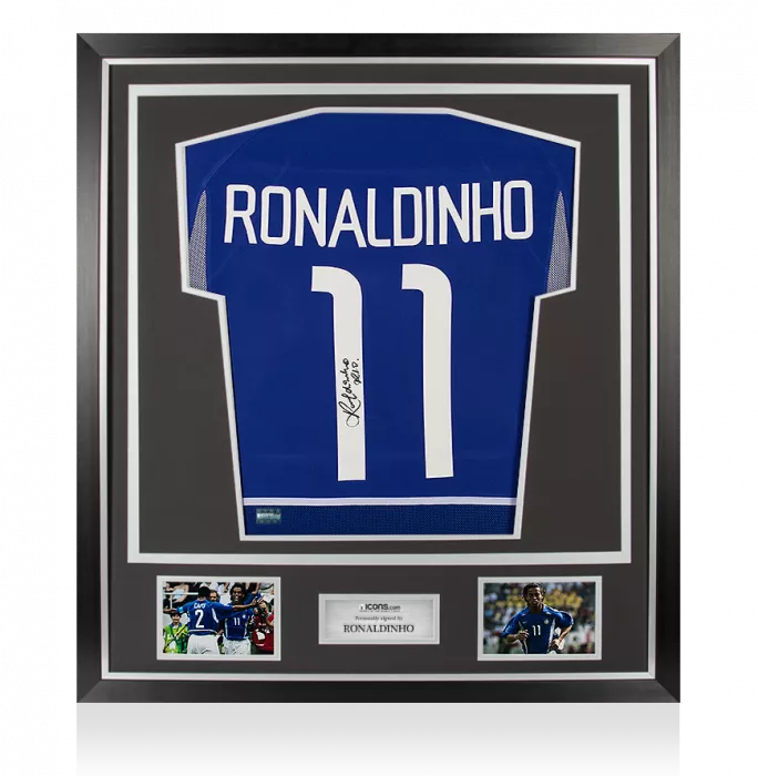 Ronaldinho Back Signed Brazil 2002 Away Shirt In Classic Frame