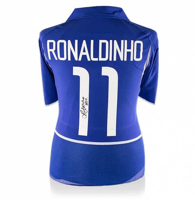 Ronaldinho Back Signed Brazil 2002 Away Shirt