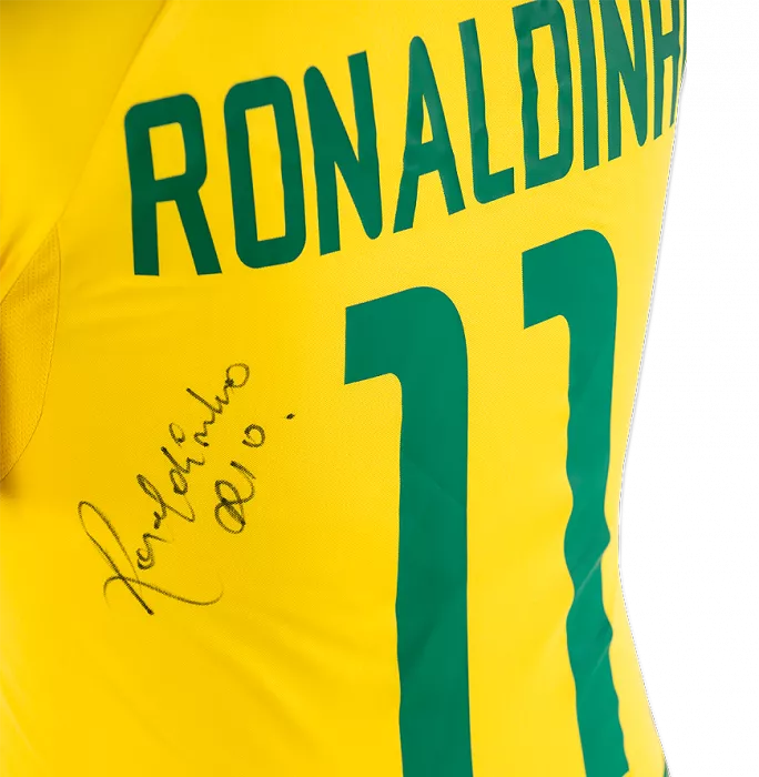 Ronaldinho Back Signed Brazil 2002 Home Shirt